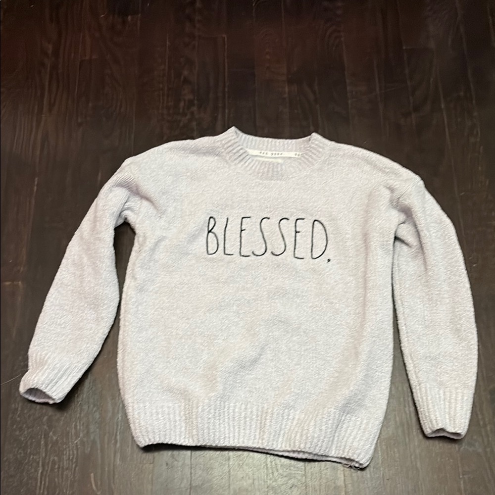 Gray Sweater with 'Blessed' Text